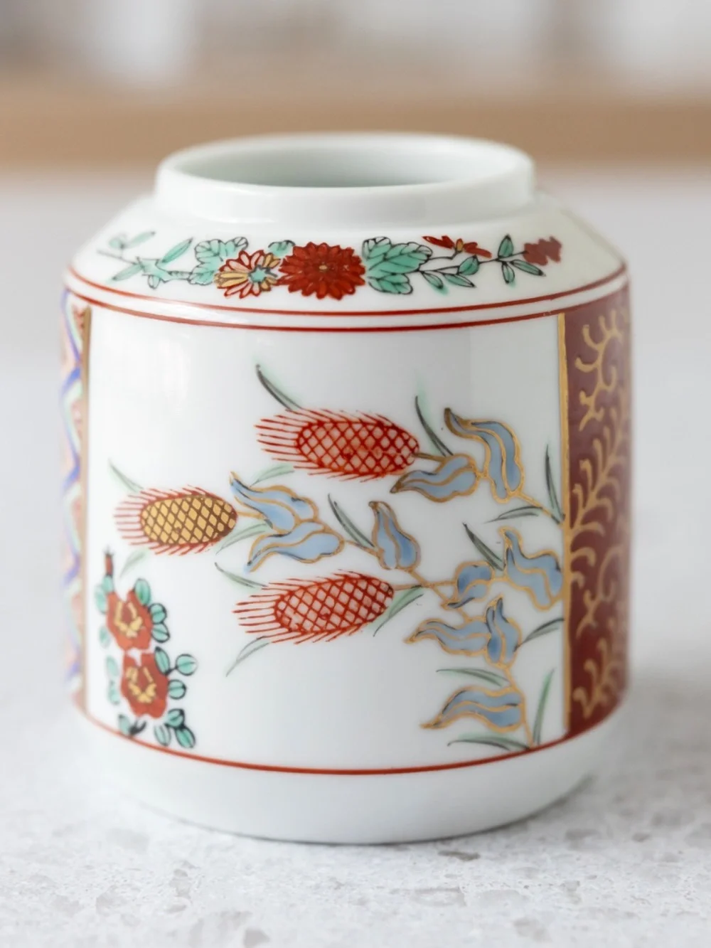 Vintage Japan Japanese ceramic ginger jar without lid red gold green floral
